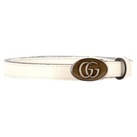 GG Oval Buckle Belt with Enamel in White Leather - Picture 1 of 3